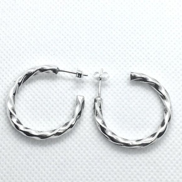 TAXCO Sterling Silver Twisted Rope Post Back Round Hoops 925 Earrings - Picture 4 of 6